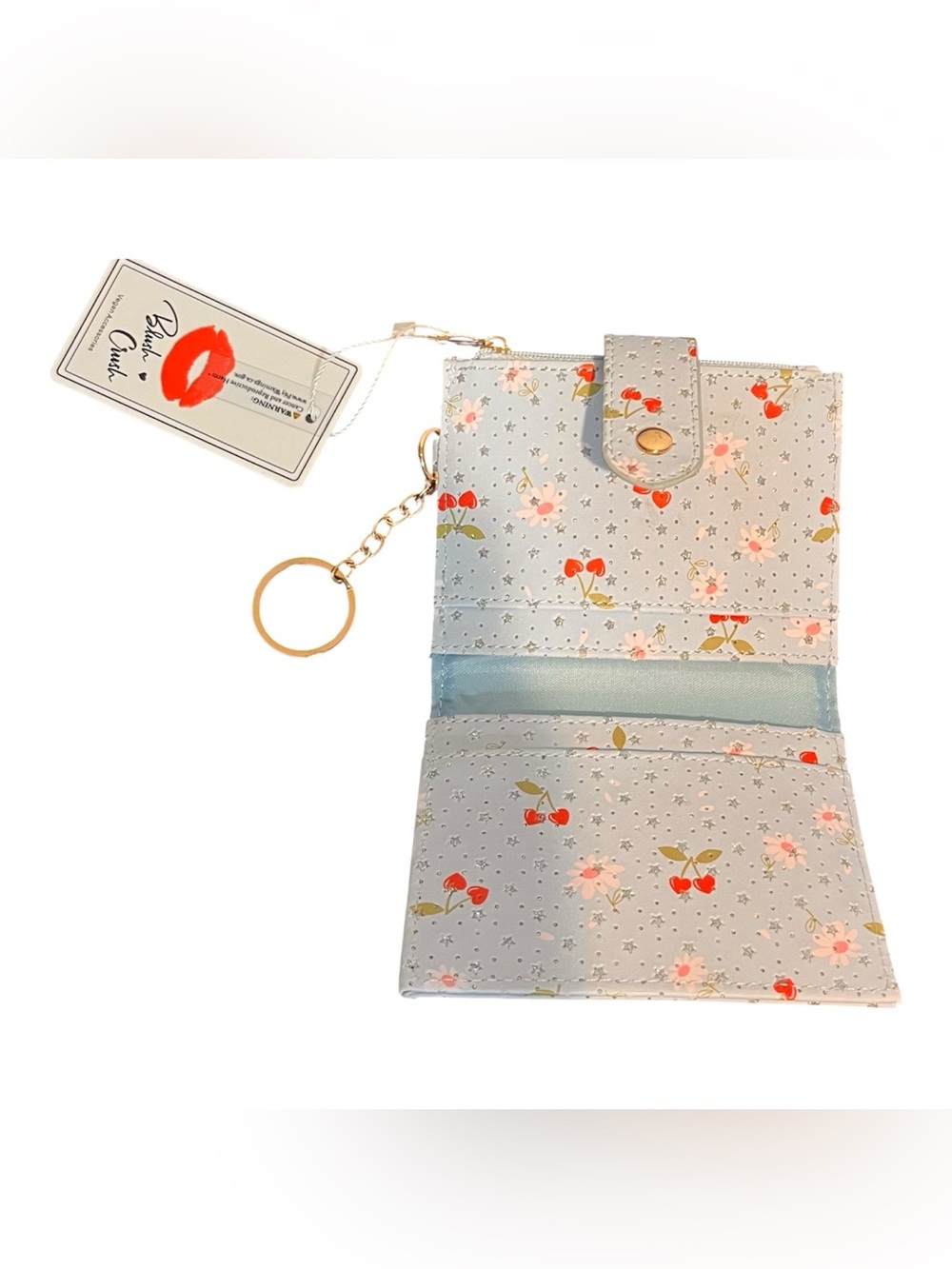 Blue Cherry & Floral Snap Wallet with Keyring - Picture 3 of 4
